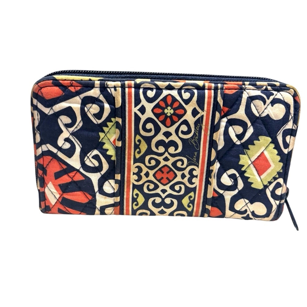 Vera Bradley Wallet Clutch Sun Valley Navy Cream Orange Lime Green Zipup